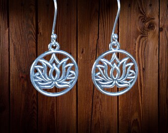 Silver Lotus Flower Earrings with Sterling Silver Ear Wires