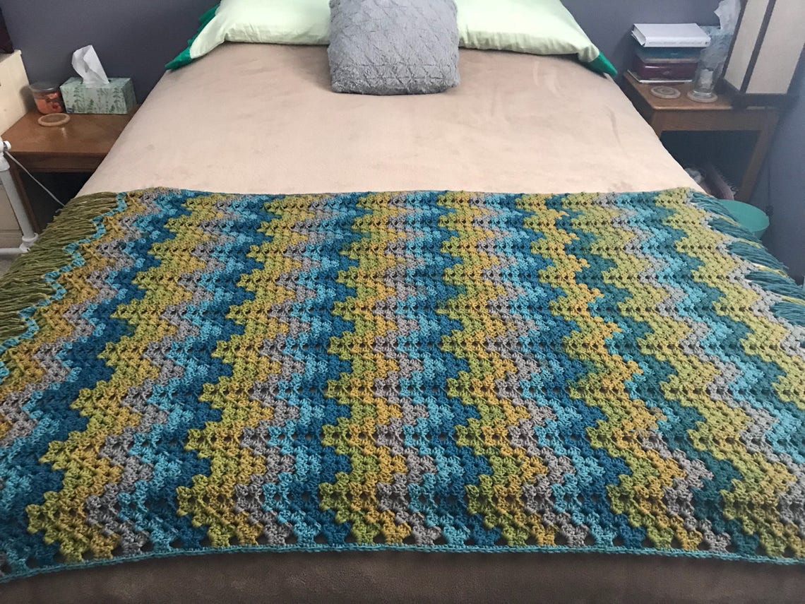 Crocheted Granny Ripple Afghan Crochet Multi color Throw Etsy