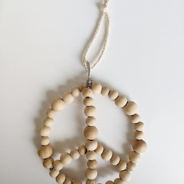 peace sign ornament natural wooden beads minimalistic ornament