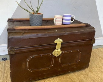 Industrial Metal Trunk Vintage Chest Storage Coffee Table