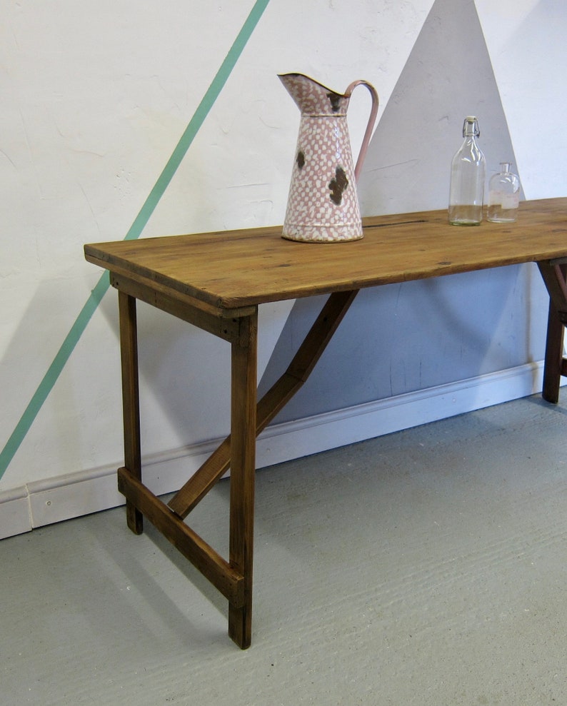 Rustic Trestle Table Folding Old Pine Vintage Desk Dining Etsy UK