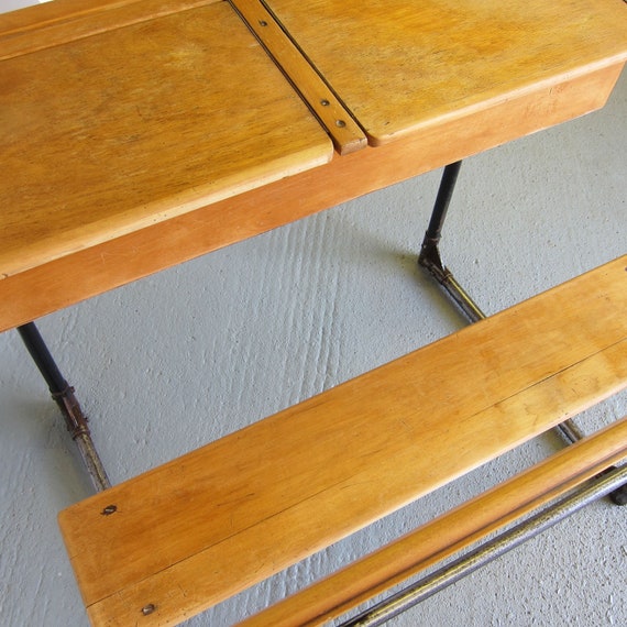 Industrial School Desk Double Twin Mid Century Vintage Etsy