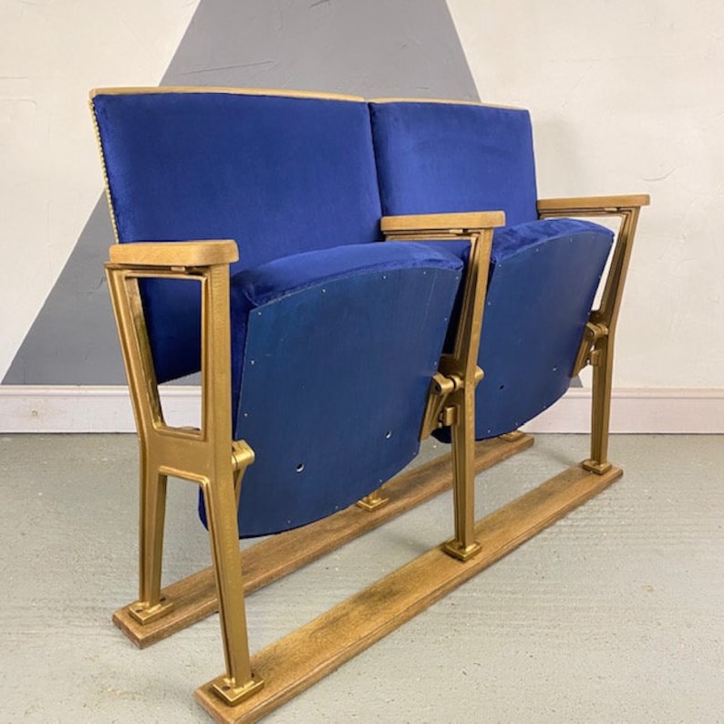 Folding Vintage Cinema Chair Restored 1940s Pair Blue Etsy