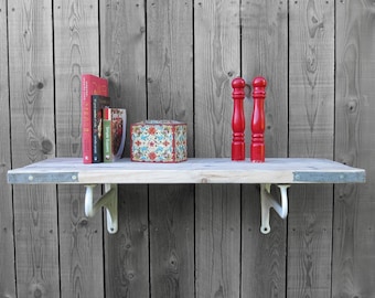 Pine Scaffold Board Shelf - Vintage 1920s Enamel Sink Brackets