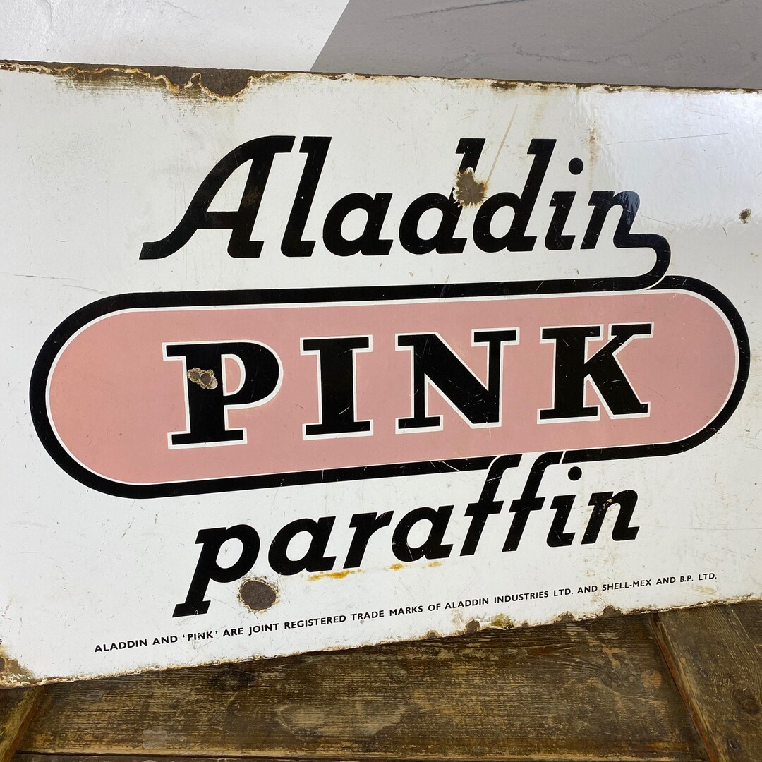 Vintage Aladdin Pink Enamel Metal Sign Advertising - Etsy