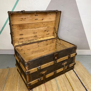 Antiguo cofre vaporero tronco manta caja de almacenamiento | Etsy