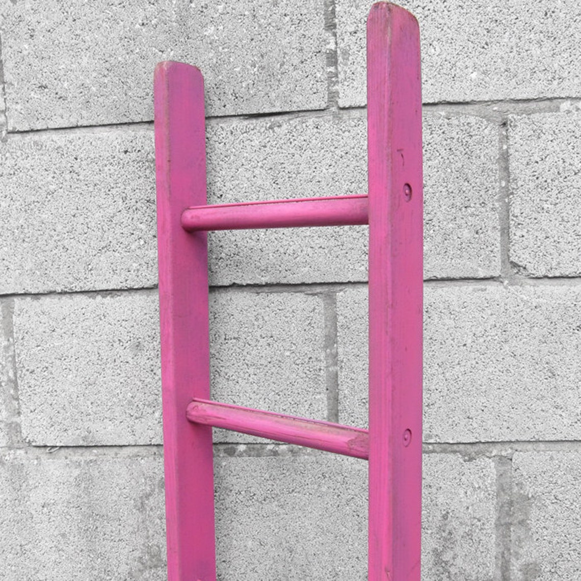 Rustic Painted Pink Ladder Blanket Wall Rack Utensils Etsy