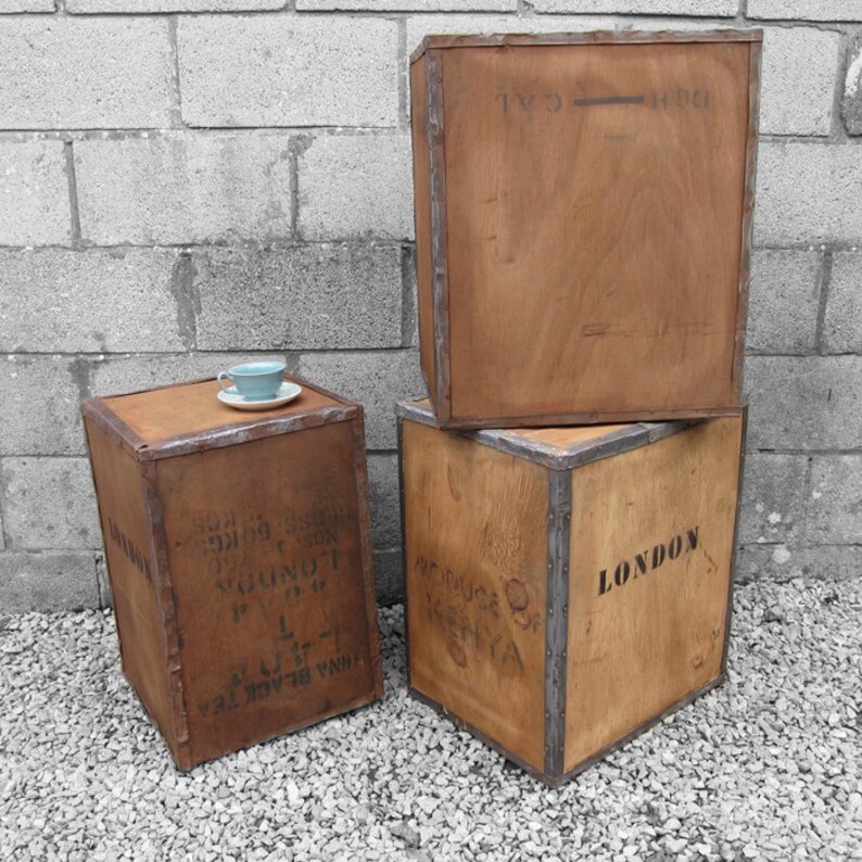 Vintage Tea Chest Trunk Box Crate Storage Side Table Display Etsy