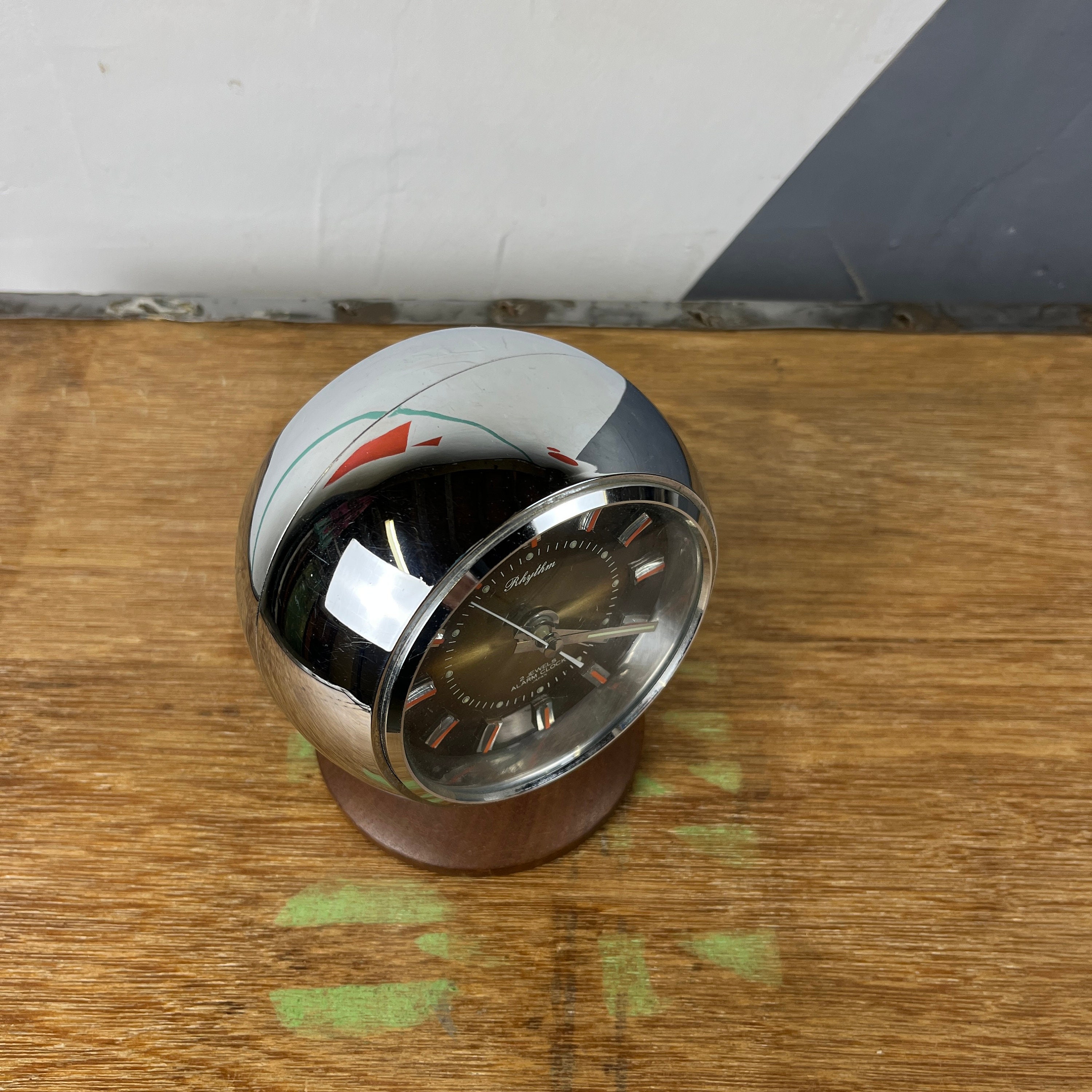 Mid Century Vintage Rhythm 2 Jewels Alarm Clock Japan 51129 Retro
