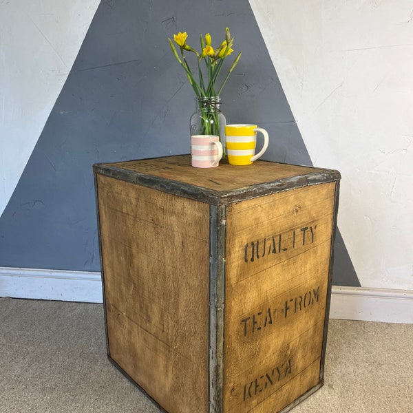 Vintage Tea Chest Trunk Wooden Box Crate Storage Side Table Bed Side