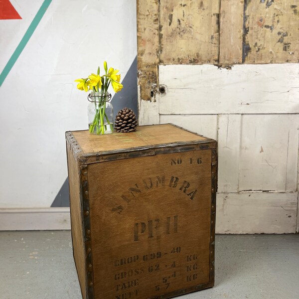 Vintage Tea Chest Trunk Wooden Box Crate Storage Side Table Bed Side