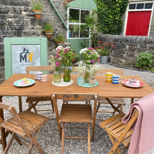 Rustic Trestle Table Folding Old Pine Vintage Desk Dining Event Restored