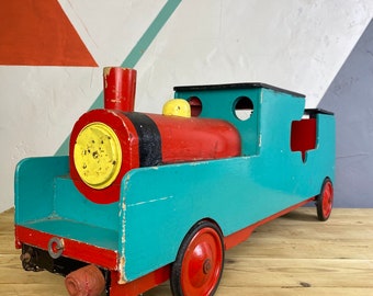 Painted Wooden Train Vintage Rustic Old Wooden Painted