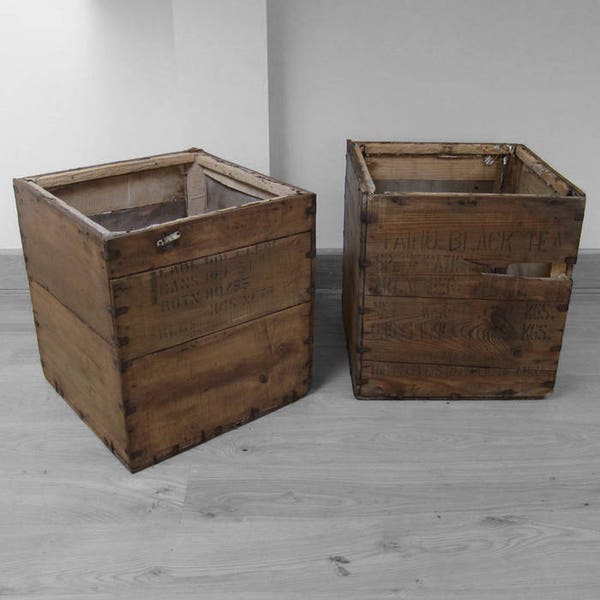 Tea Chest Pine Vintage Trunk Box Crate Storage Box Display Shop Log Basket
