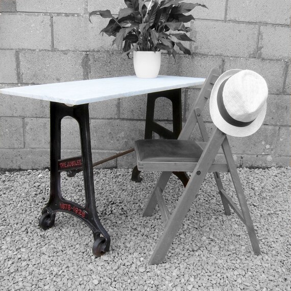 Industrial Old Vintage Table Desk Sideboard Marble Etsy