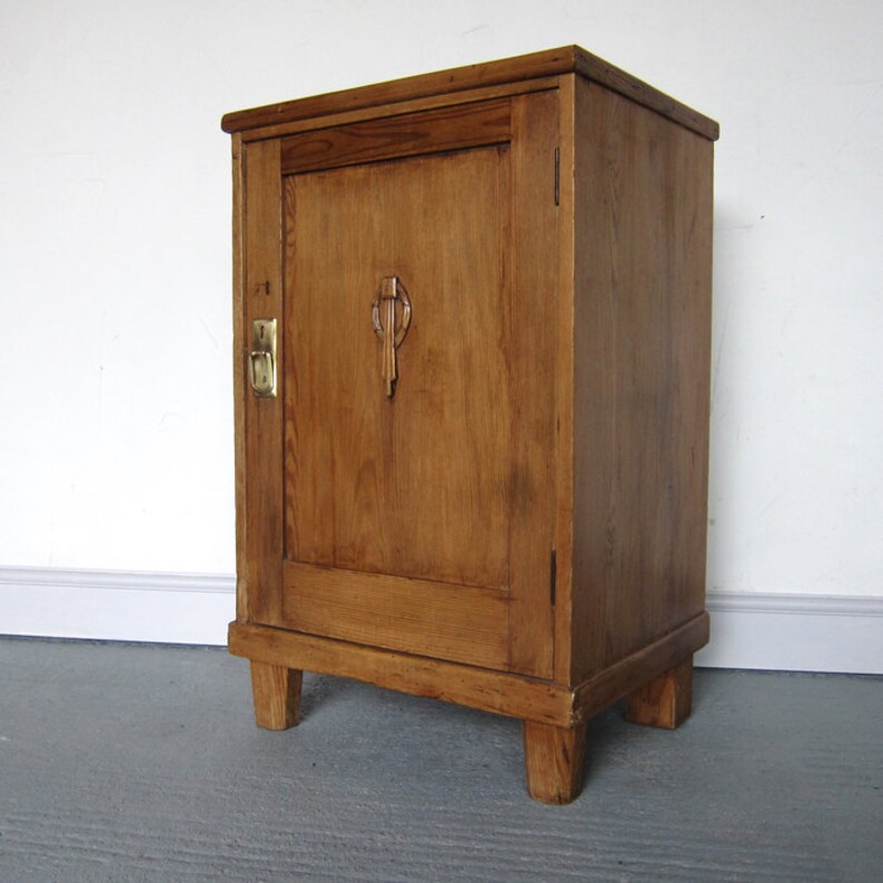 Bedside Lamp Table Cabinet Storage Vintage Art Deco Pine