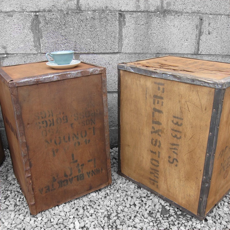 Vintage Tea Chest Trunk Box Crate Storage Side Table Display Etsy
