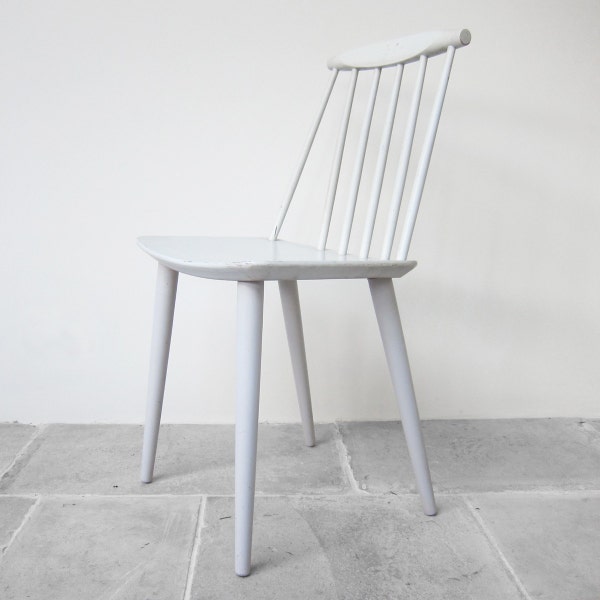 Original Danish Vintage Spindle Back Dining Chair 1950s Soft White Factory Painted Modernist Retro MidCentury