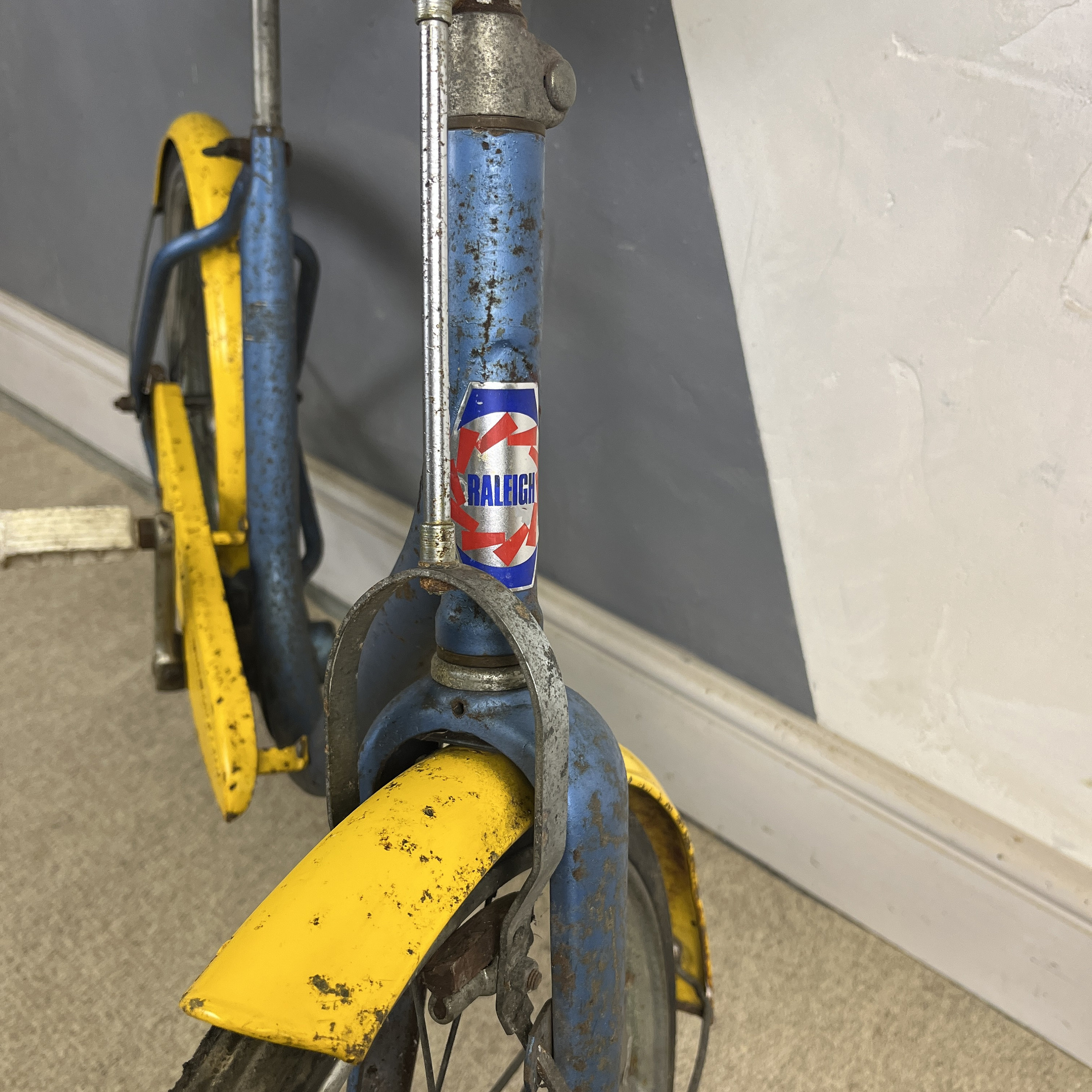 Vintage 1960 - 1970s Retro Triang Yellow & Blue Childs Bike Rod