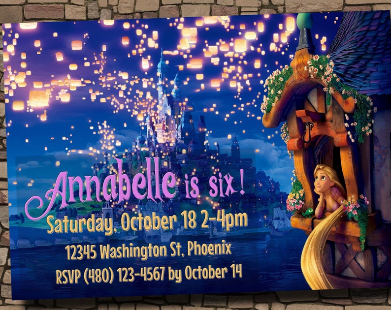 Tangled Rapunzel Custom Birthday Party Printable Invitation Digital Download Picture File