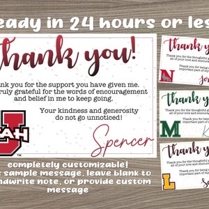 Custom College University logo mascot Going Away Party Digital Thank You Card High School Graduation Customize text