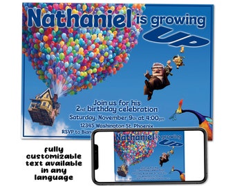 UP Custom Birthday Party Printable Text-able Invitation Digital Download Picture File