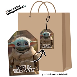 Etiquetas para sacolas de lembrancinhas de festa Baby Yoda Star Wars para download instantâneo - arquivo digital para impressão - sem espera de última hora, faça você mesmo no mesmo dia