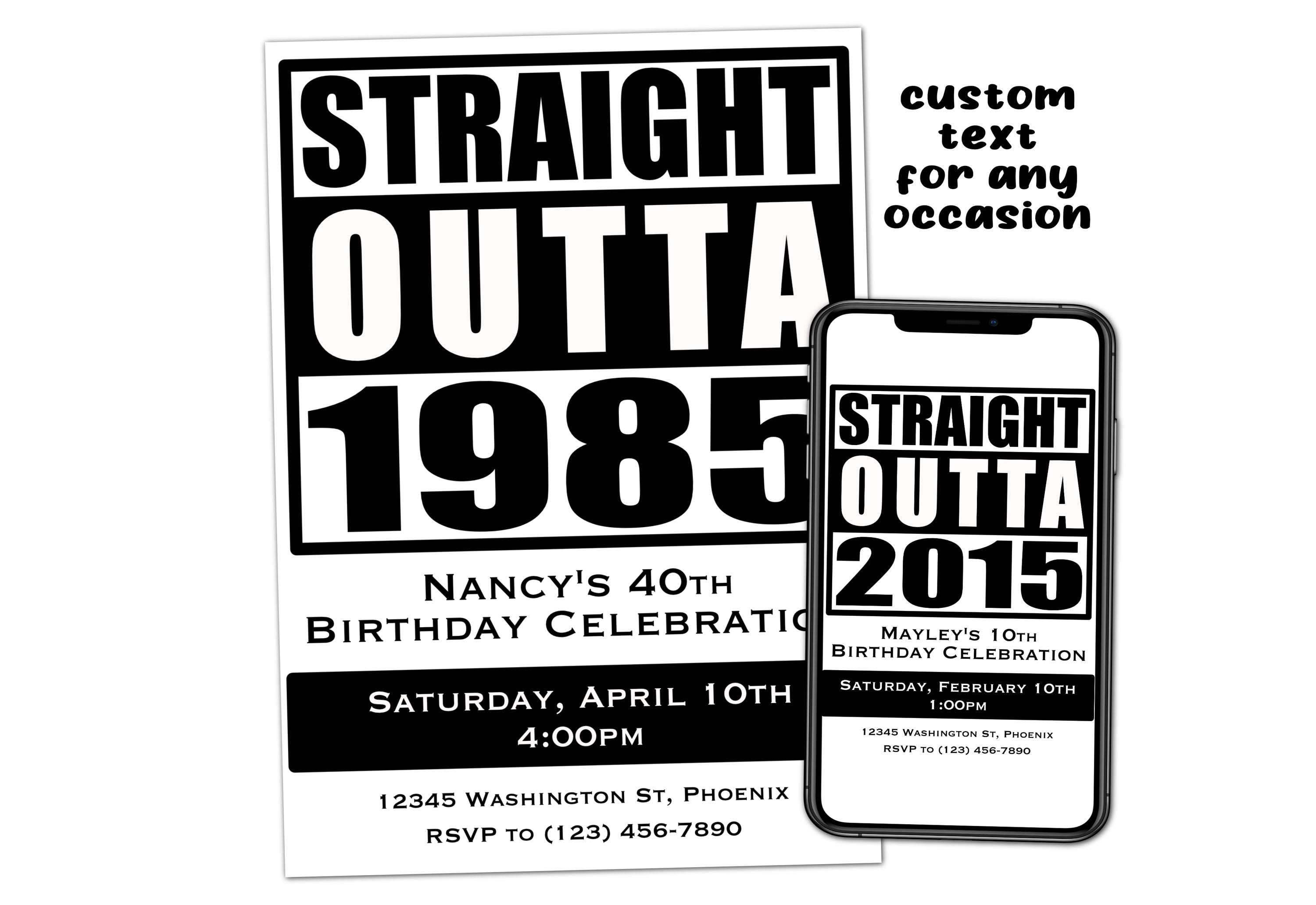 Custom "Straight Outta" Party Invitation Printable (Digital Download)