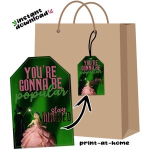Etiquetas para sacolas de lembrancinhas de festa Wicked Galinda Elphaba rosa e verde para download instantâneo de arquivo digital para impressão - sem espera de última hora, faça você mesmo no mesmo dia