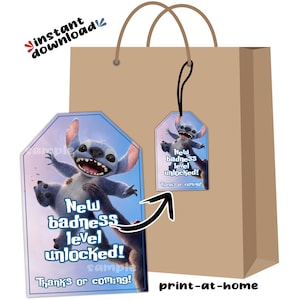 Étiquettes pour sac cadeaux Lilo and Stitch Live Action pour fête d'anniversaire, téléchargement immédiat, fichier numérique imprimable sans attente le jour même, dernière minute, bricolage