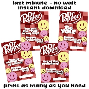 Descarga instantánea de archivo PDF digital imprimible de San Valentín para adolescentes preadolescentes modernos de Dr Pepper: entrega de último minuto el mismo día, hágalo usted mismo sin esperas