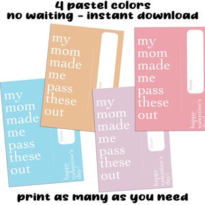 Pastel Modern Preteen Teen Valentine's Printable Sofortiger digitaler Download PDF-Datei - Last-Minute-DIY Lieferung am selben Tag Rosa, Lila, Blau