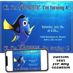Dory Custom Birthday Printable Party Invitation Digital Download Picture File Text Print Email Post Share Send - Finding Nemo