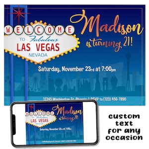Las Vegas/21e verjaardag thema aangepaste afdrukbare verjaardagsfeestje uitnodiging digitale download afbeelding afdrukbaar bestand tekst afdrukken e-mail bericht delen