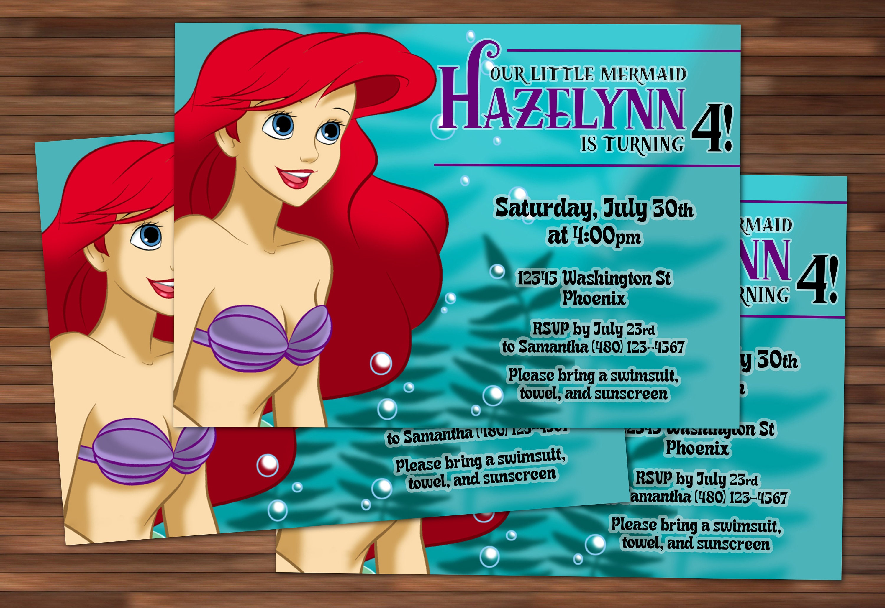 Little Mermaid Ariel Custom Birthday Party Invitation Digital File 