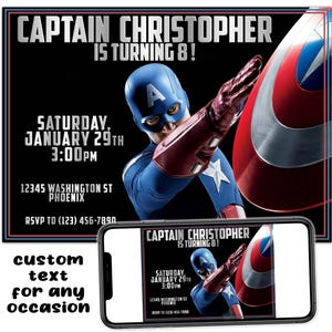 Captain America Birthday Party Invitation: Custom Text, Printable (Digital Download)