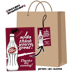 Dr Pepper glazen frisdrankfles-thema Party Goodie Favor Bag Tags Etiketten Instant Download digitaal bestand afdrukbaar - Geen wachttijd Last Minute DIY
