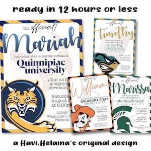 Ondertekeningsceremonie Custom College University-logo mascotte Digitale afdrukbare uitnodiging School invite High School Graduation Celebration Text