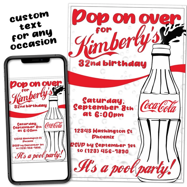 Coke Soda-themed Custom Party Printable Invitation Digital Download Picture File Text Email Print Post