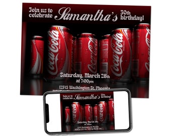 Coke Soda-themed Custom Birthday Party Printable Invitation Digital Download Picture File