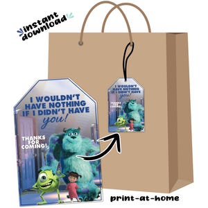 Monsters Inc Geburtstag Party Goodie Favor Bag Tags Sofortiger Download digitale Datei druckbare - keine Wartezeit am selben Tag Last Minute DIY