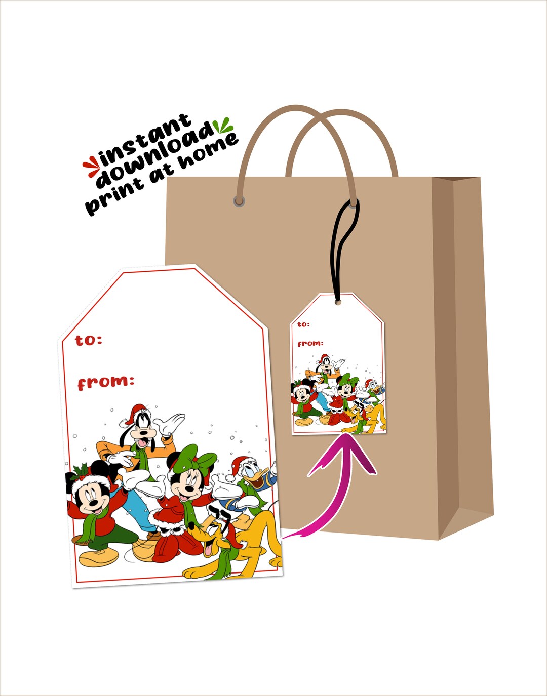 Christmas Gift Bag Tags Instant Download Digital File No Wait Print at