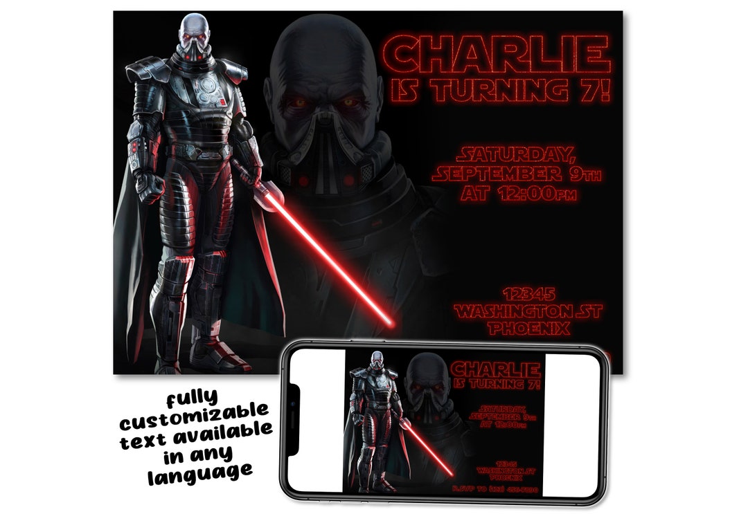 Star Wars Sith Custom Birthday Party Printable Invitation Digital ...