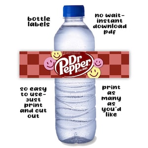 Dr Pepper Happy Face Checker-thema feestflesetiketten Digitale afdrukbare Last Minute Same Day DIY Trendy tienerfeestgunsten Decor