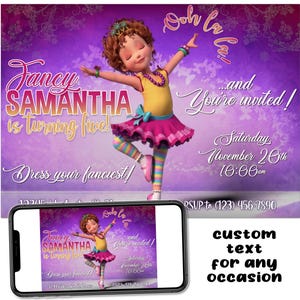 Invito stampabile per festa di compleanno personalizzata Fancy Nancy File digitale Testo Stampa Email Post Condividi