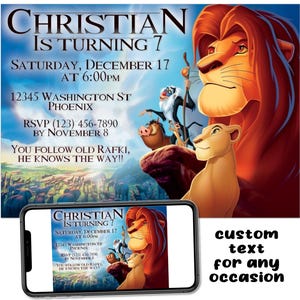 Lion King Simba Rafiki Custom Birthday Party Printable Invitation Digital Download Printable Picture File Send Text Email Print Post Share