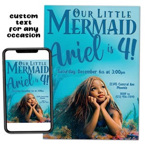 Little Mermaid Ariel Custom Birthday Party Printable Invitation Digital Download Picture File Print Email Text Post Live Action