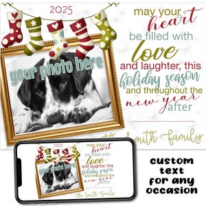 Biglietto di auguri di Natale e Capodanno con una foto della tua famiglia File di immagini digitali Testo E-mail Stampa Post Condividi
