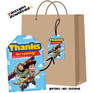 Etiquetas para bolsas de regalo para fiesta de cumpleaños de Toy Story de Buzz y Woody, descarga instantánea, archivo digital imprimible (sin esperas, último minuto, el mismo día).
