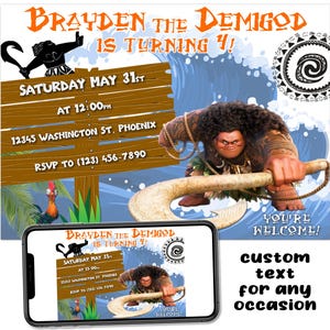 Invitación de cumpleaños de Maui Moana: Invitación imprimible personalizada (descarga digital)